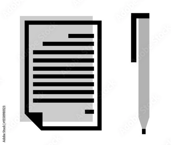 Fototapeta Set of Business icons: document and pen, on transparent background, flat line design, vector illustration