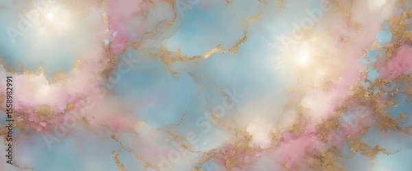 Fototapeta Elegant Blue Pink Marble Texture with Gold Veins and Soft Light Glow | Artistic Design | ai