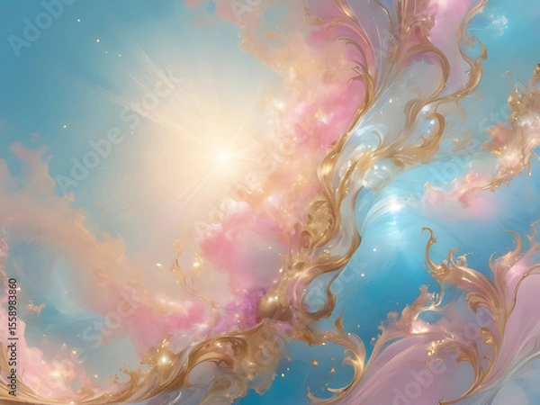 Fototapeta Elegant Blue Pink Marble Texture with Gold Veins and Soft Light Glow | Artistic Design | ai