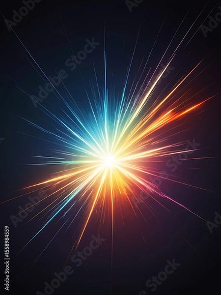 Fototapeta Bright Colorful Light Burst on Dark Background with Radiating Energy Beams and Glow | ai