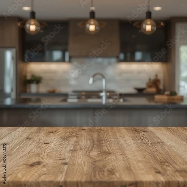 Fototapeta     Rustic Wooden Table with Warm Natural Grain in Festive Christmas Background Featuring Bokeh Lights and Decorated Tree – Cozy Holiday Mockup Scene