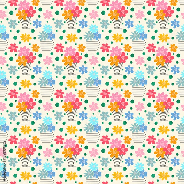 Fototapeta Summer pattern with  flowers. Digital  painting,  crayons   texture. Paper texture