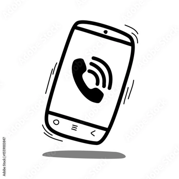 Fototapeta ringing smartphone doodle illustration, vector illustration with transparent background
