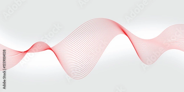 Fototapeta Vector abstract red background with dynamic red waves, lines and particles.