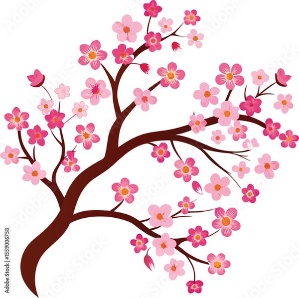 Obraz A collection of stylized illustrations depicting flowering trees and floral branches in bloom