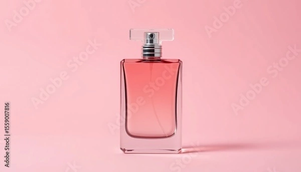 Fototapeta Rectangular perfume bottle on pink background