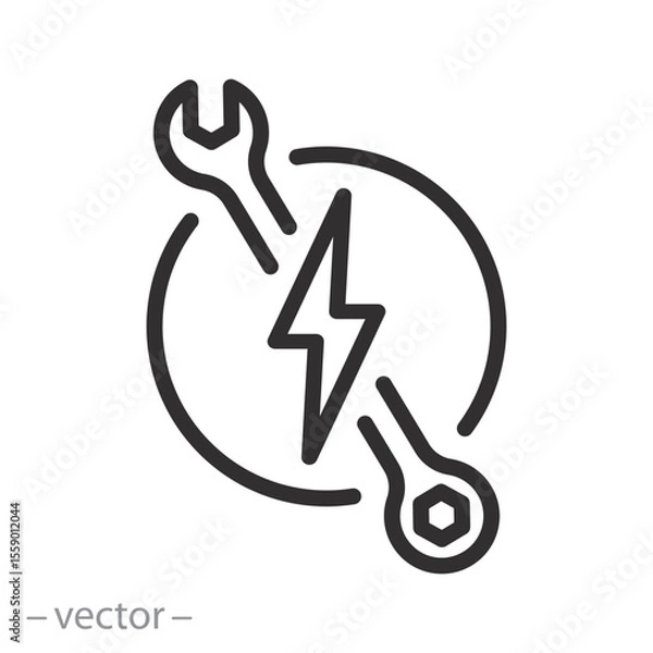 Obraz electrical service icon, wrench with lightning bolt, electric help, repair, thin line symbol on white background - editable stroke vector illustration eps 10