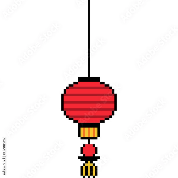 Obraz Pixel art traditional Chinese red lantern. Hanging lantern Chinese style in 8-bit