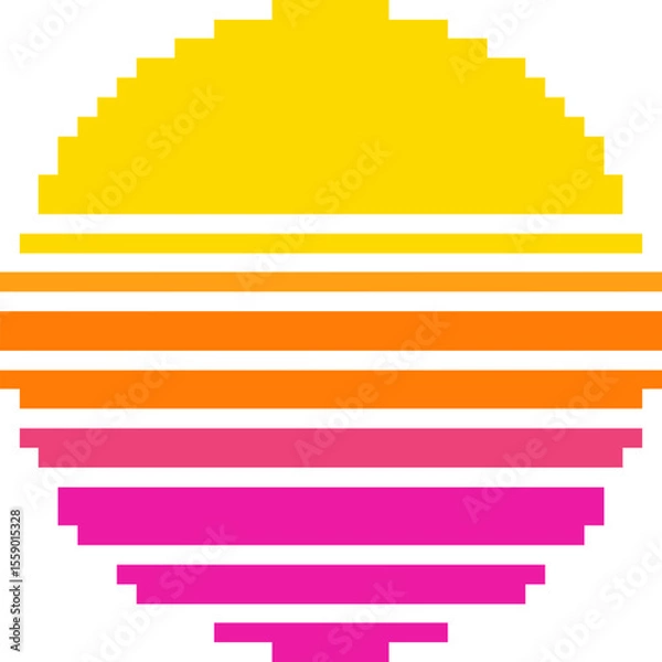 Obraz Pixel Art Retro Sunset with Gradient Stripes – sun Synthwave style