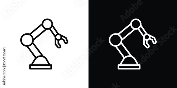 Obraz Industrial robot icon in thin stroke and flat style.