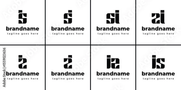 Fototapeta Letters IS SI IZ ZI Monogram Logo, suitable for any business with IS SI IZ ZI initials
