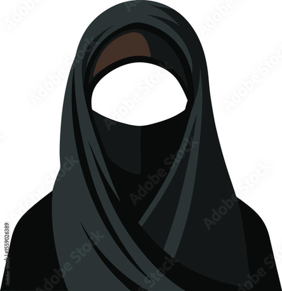 Obraz A collection of stylized illustrations showcasing women wearing hijabs in settings and activities, highlighting diversity and everyday life.