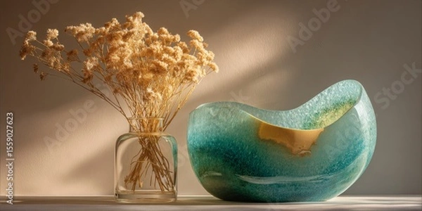 Fototapeta Tranquil Harmony: A Still Life with Agate Crystals and Dried Botanicals