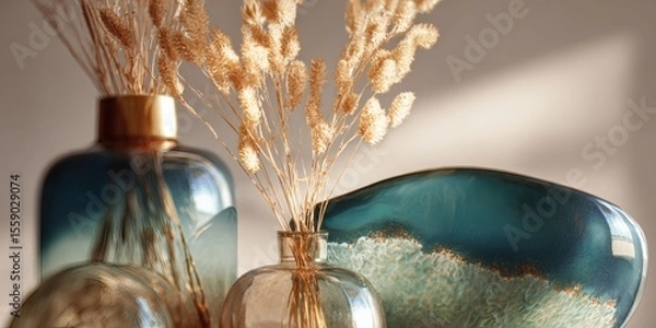 Fototapeta Tranquil Harmony: A Still Life with Agate Crystals and Dried Botanicals