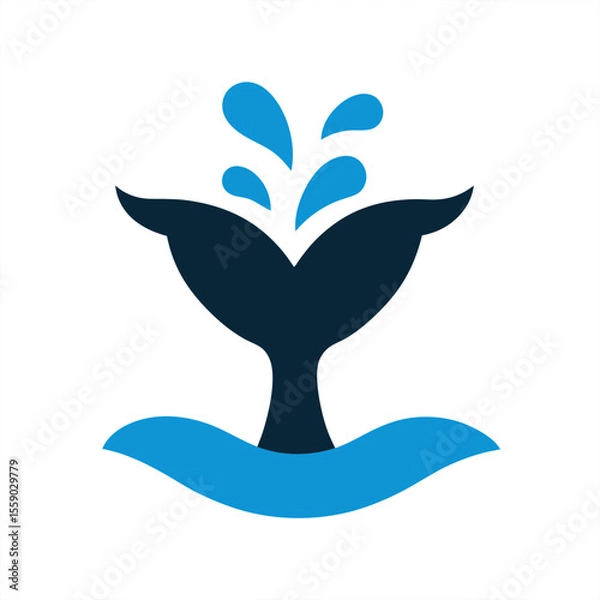 Fototapeta Water splash and whale tail drawing vector on transparent background for web and graphic design