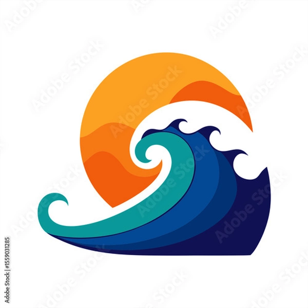 Fototapeta Wave curl with dramatic sunset and splash details on transparent background for web and graphic design