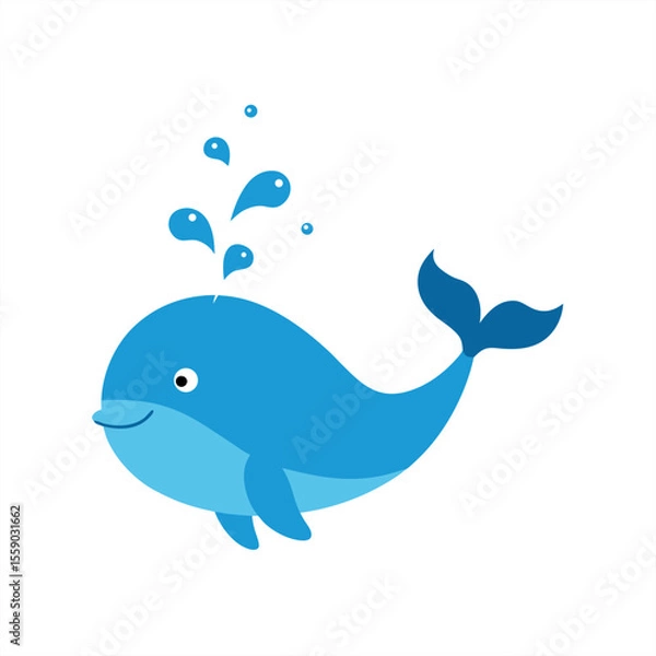 Fototapeta Whale spouting water with fish design illustration on transparent background for web and graphic design