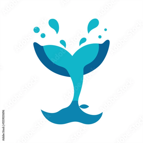 Fototapeta Whale tail and ocean water splash vector on transparent background for web and graphic design