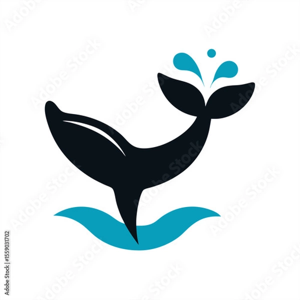 Fototapeta Whale tail diving with splash vector clipart on transparent background for web and graphic design