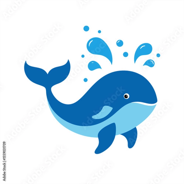 Fototapeta Whale with splash and fish elements vector on transparent background for web and graphic design