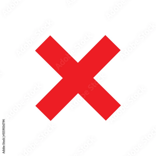 Obraz Red x mark silhouette icon vector flat design.