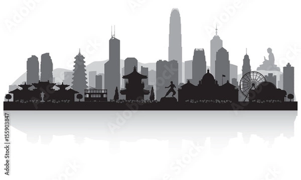 Obraz Sylwetka panoramę miasta Hong Kong Chiny