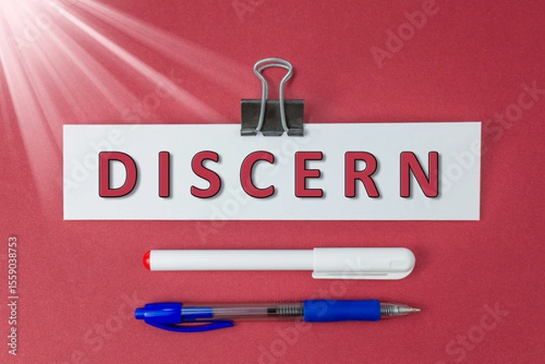 Fototapeta Discern text on paper on red background