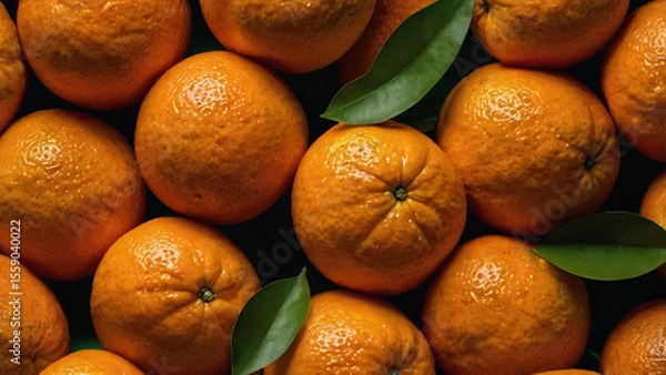 Fototapeta Many ripe oranges filling the frame. Natural vibrant background for food or health themes.