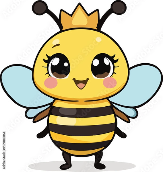 Obraz Adorable Cartoon Queen Bee with Sparkling Wings – Cute Kawaii Style Insect Character for Kids and Nursery Art