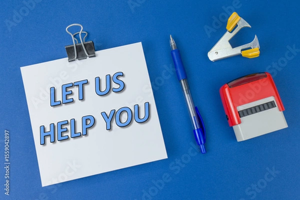 Fototapeta Let us help you. Text on a blue background