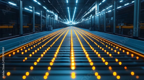 Fototapeta Illuminated Conveyor System in Modern Factory