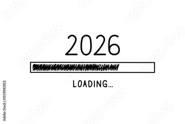 Obraz Loading process ahead of the 2026 new year. 2026 new year celebration symbol in doodle style, vector illustration. hand drawn loading symbol