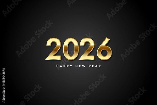 Obraz Happy new year 2026. Elegant gold text with light on black background. Vector illustration