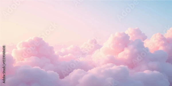 Fototapeta The abstract  A dreamlike ambiance, seamless transitions, no edges, and a clean vector style characterize this soft pastel sky with fluffy clouds in gradient pink and blue tones.
