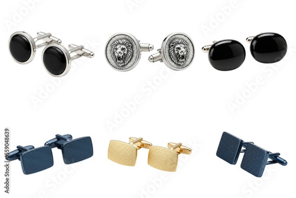 Obraz A set of cufflinks in different styles in silver, gold and black.