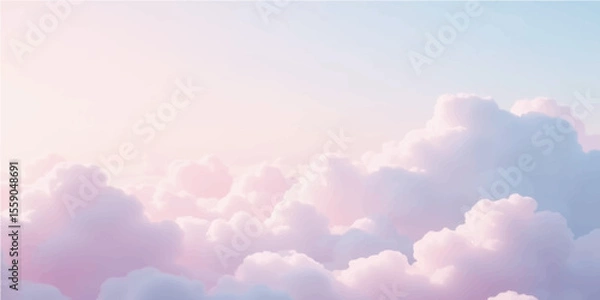 Fototapeta Abstract  a dreamy mood, a soft pastel sky with fluffy clouds in gradients of pink and blue, seamless transitions, no edges, and a clean vector style.