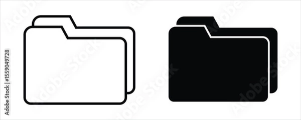 Obraz File Folder Icons Vector – Outline and Solid Style Illustrations for UI, App, and Office Organization Design
