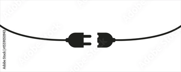 Obraz Disconnected Power Plug Vector – Black Silhouette of Electrical Cable and Socket on White Background