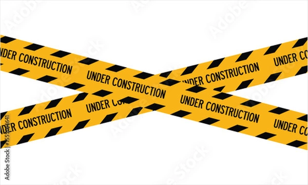 Obraz Under Construction Warning Tape Vector – Yellow and Black Striped Barrier with Bold Text on White Background