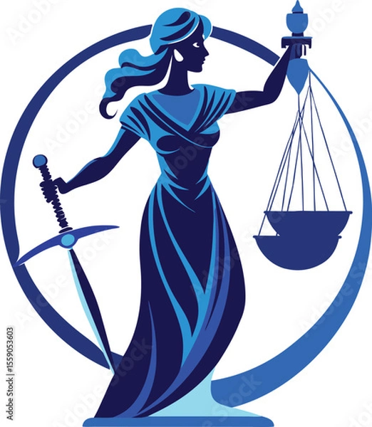 Obraz A collection of stylized illustrations representing justice, featuring the scales of justice, gavels, and legal documents with a clean and symbolic aesthetic