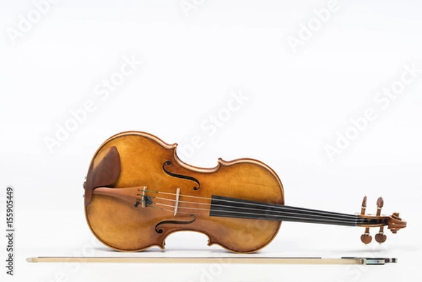 Fototapeta The old fiddle, isolated on white background. Viola, Instrument for classical music.