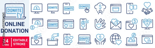 Fototapeta Online Donation web line icons. Charity and Donation. Outline icons vector collection