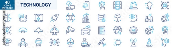 Fototapeta Technology web line icons. Artificial intelligence line icons. Ai, digital, brain, chip.