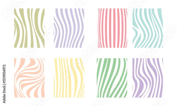 Fototapeta Eight pastel wavy stripe patterns in soft colors, perfect for trendy design and decoration