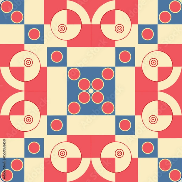 Fototapeta Geometric pattern design featuring circles squares and intricate concentric circle elements.