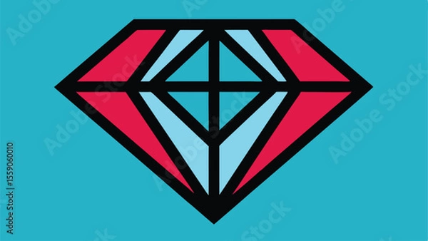Fototapeta Modern geometric diamond icon in red blue and black vector illustration with transparency