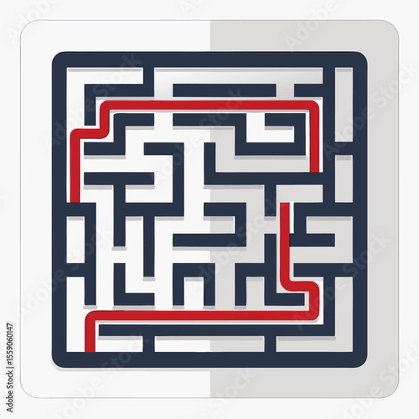 Fototapeta Navigating the labyrinth: a vector illustration of the solution path through a maze