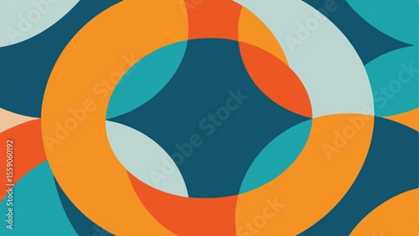 Fototapeta Overlapping geometric shapes in vibrant colors with smooth circular lines for abstract designs