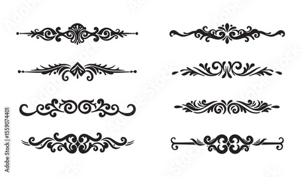 Fototapeta Elegant black vector flourishes decorative border design icon set elements