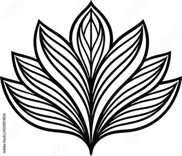 Fototapeta Vector art of a simple black line drawing of a lotus flower isolated on transparent background